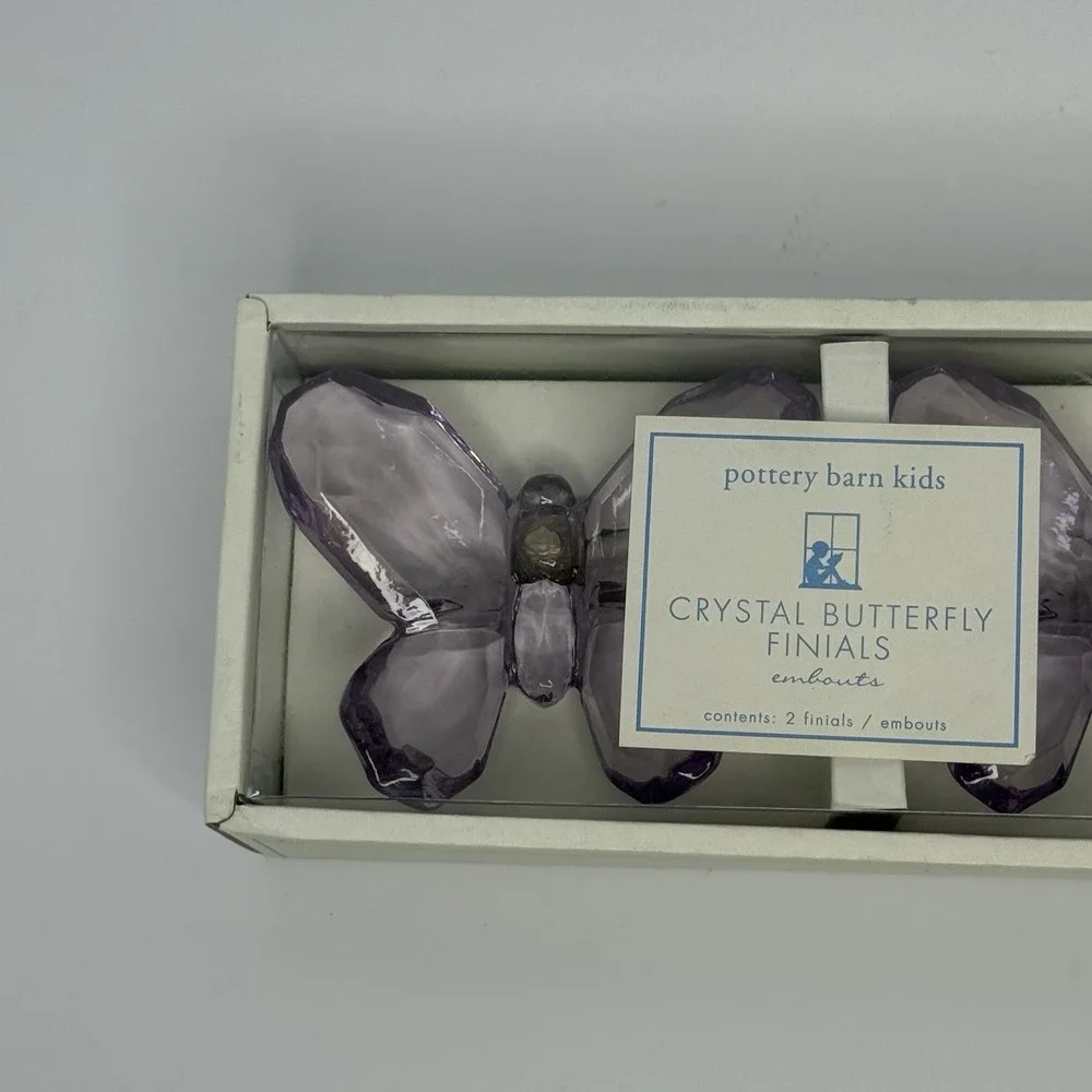 Pottery Barn Kids Crystal Butterfly Finials Purple NIB Set Of 2